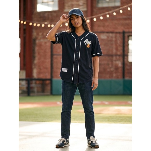 Disney Tops - Disney Winnie the Pooh Baseball Jersey Navy Blue 100 Acre Athletic‎ Dept Medium
